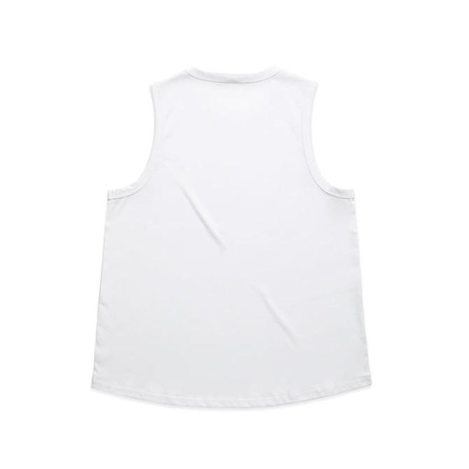 A plain white tank top with a rounded hem and no visible branding. The back view of the singlet is displayed.