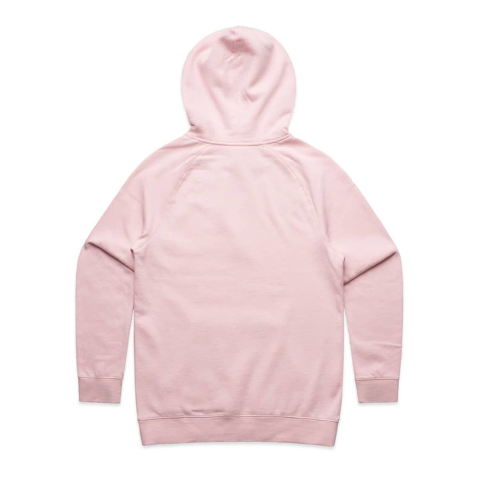 A pink hoodie featuring a hood and long sleeves, showcasing a plain back design.