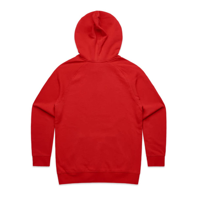 A red hoodie with a hood and long sleeves. The back is plain with no visible logos or designs.