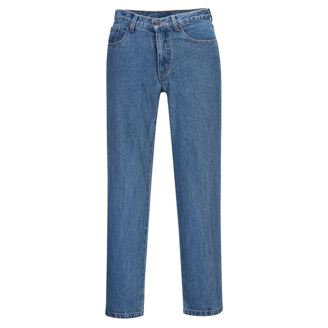 Denim pants in a light blue colour, featuring a straight-leg design and a waistband with a logo.