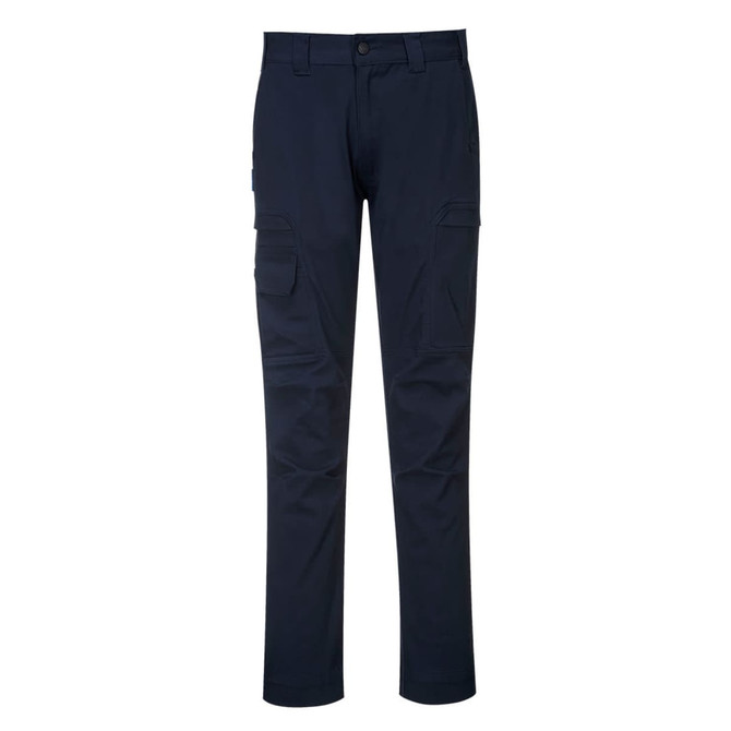 KX3 Cargo Trousers in navy, featuring multiple pockets and a logo. Designed as practical bottoms for everyday wear.