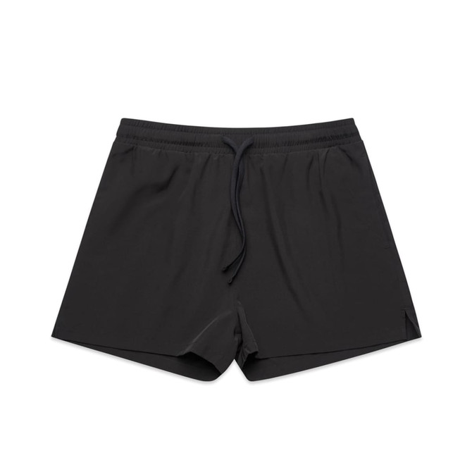 Active shorts in black with an elastic waistband and drawstring for adjustable fit. Features branding.