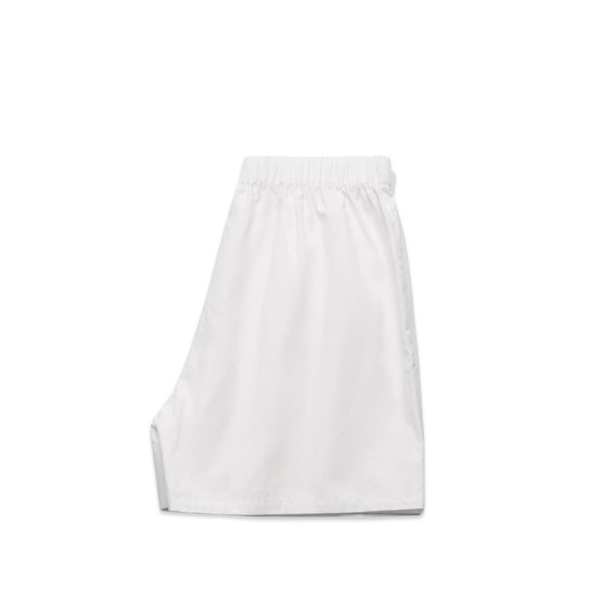 A pair of white pyjama bottoms featuring an elastic waistband and a casual design.