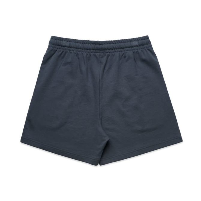 A pair of dark grey sports shorts with an elastic waistband and a simple design. Features a branding logo.