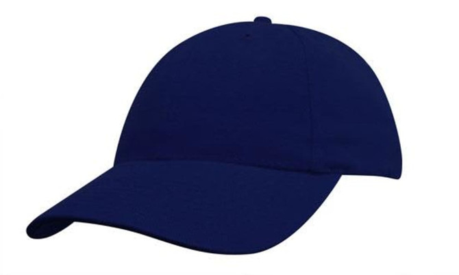 A navy blue brushed heavy cotton youth cap with a curved brim and a logo on the front.