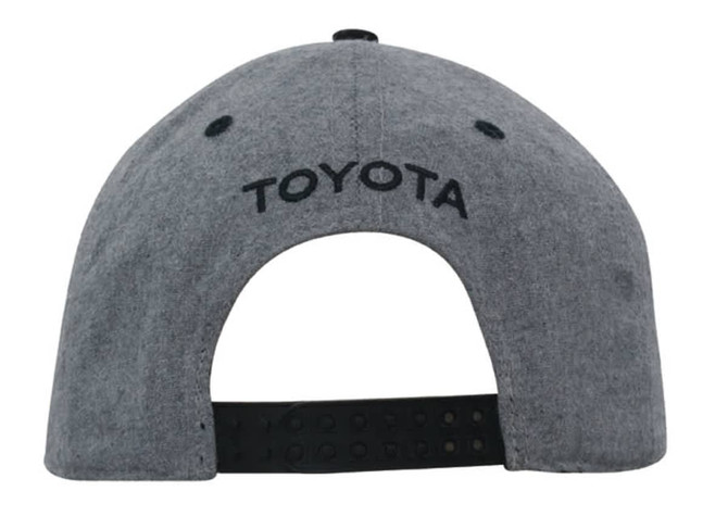 A grey marle flannel cap with a snapback and a logo on the back.