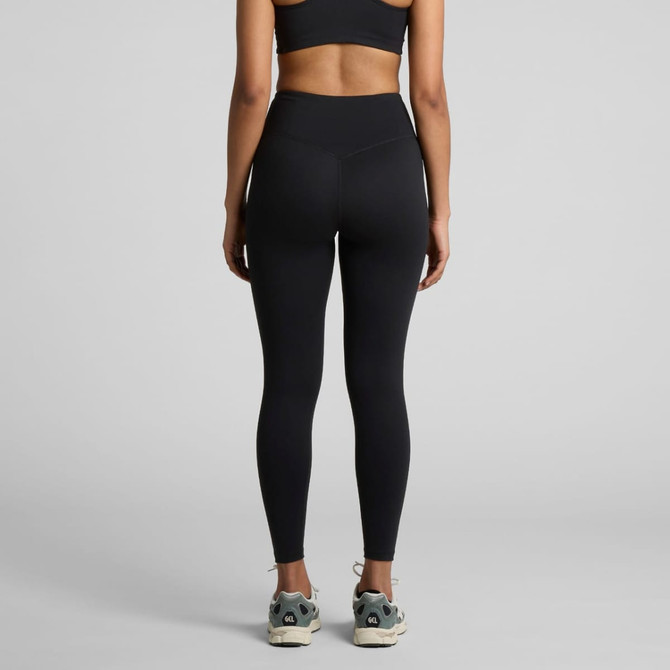 Black active seamless leggings are displayed, featuring a high waistband and a sleek fit. The image includes a brand logo.