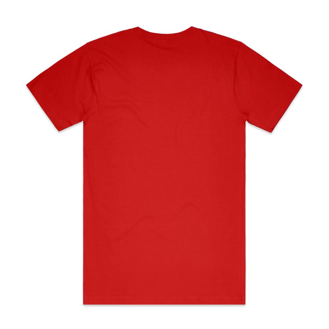 A red Block Tubular Tee featuring a plain back and a logo on the front.