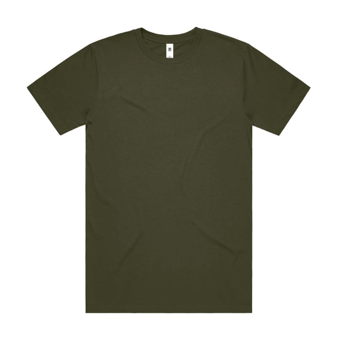 A plain olive green t-shirt featuring a logo in the neckline area. Short sleeves and a classic fit.