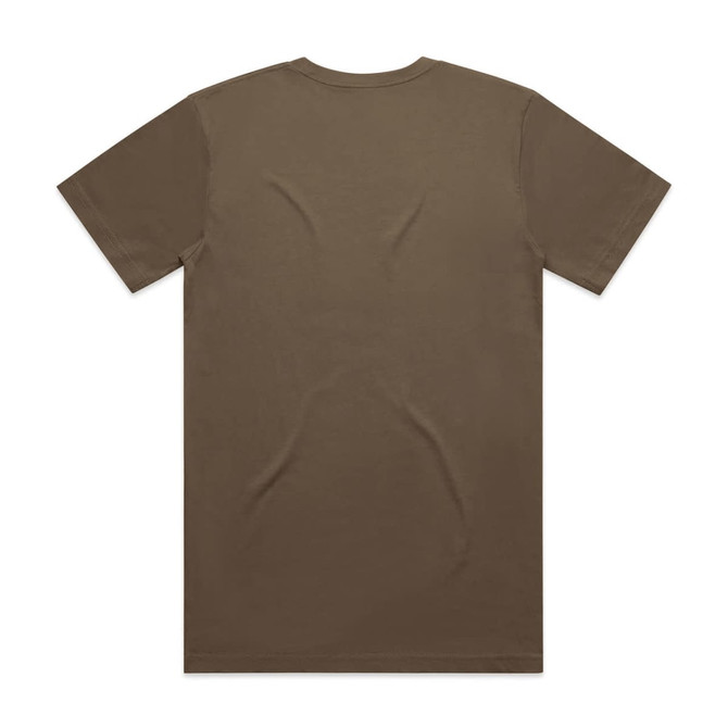 A brown Block Tubular Tee featuring short sleeves and a plain back, with a logo on the label.