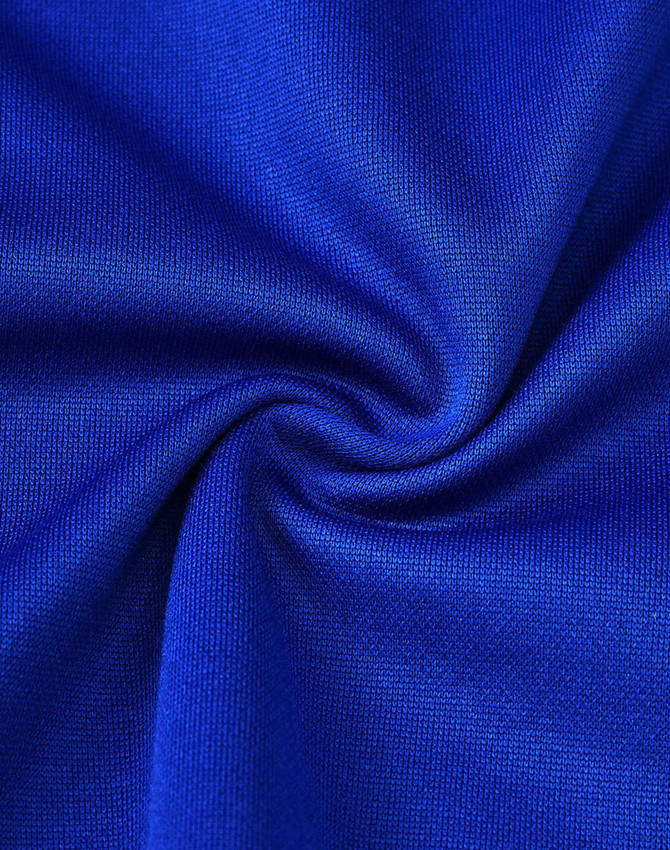 A close-up of textured fabric in vibrant blue, showcasing the material's softness and finish.