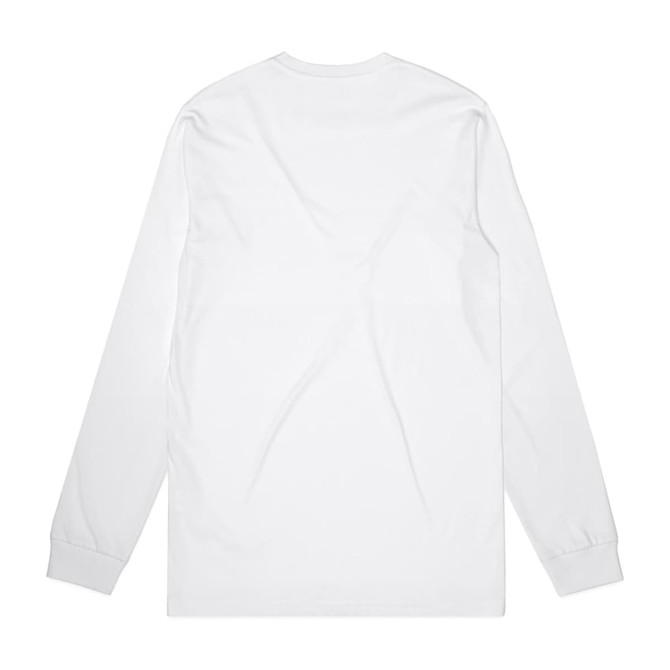 A long-sleeve, white organic t-shirt with a plain back and an unobtrusive logo.