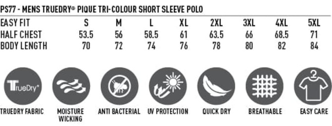 Men's TrueDry tri-colour short sleeve polo, featuring easy fit, moisture-wicking fabric, and antibacterial properties.