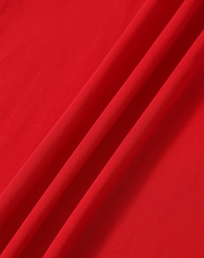 A close-up of smooth, red fabric showcasing the texture of the Men's Truedry Pique Polo shirt.