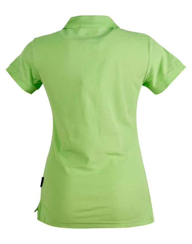 A women's polo shirt in vibrant green with a fitted design and a small logo on the side.