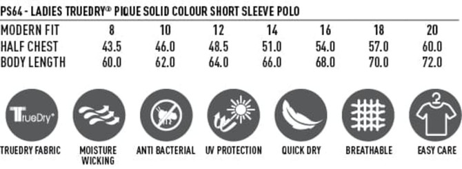 Pique polo shirt in various sizes, featuring a modern fit. The fabric offers moisture-wicking and UV protection.