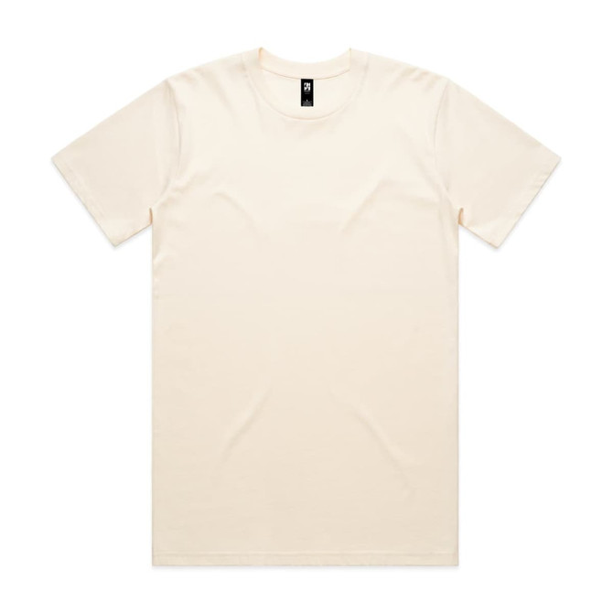 A cream-coloured classic t-shirt with a round neck and short sleeves, featuring a logo.