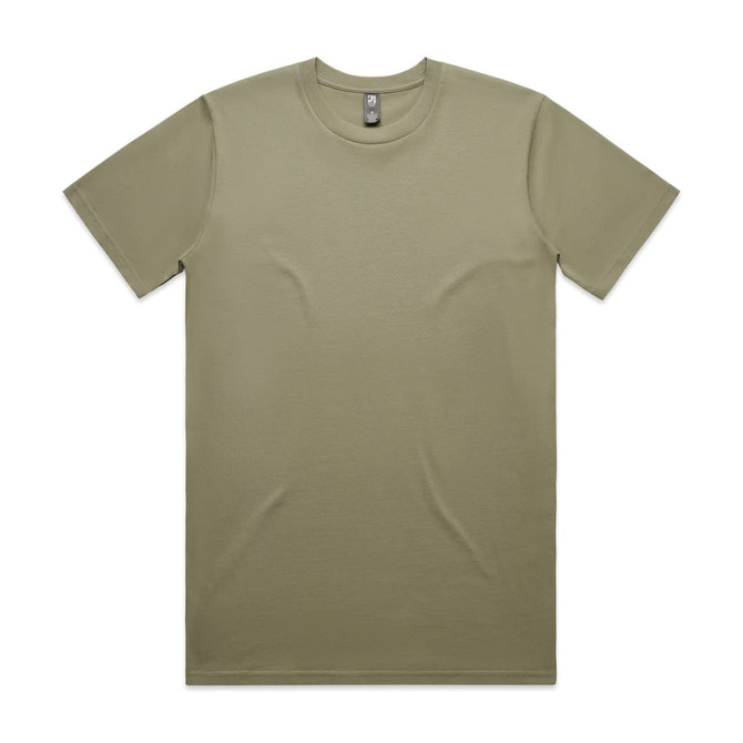 A classic olive green T-shirt with a round neckline and short sleeves, featuring a logo on the label.