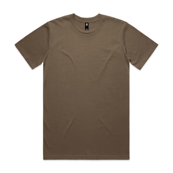 A brown Classic Tee, short-sleeved, featuring a label and a plain design. Ideal for casual wear.