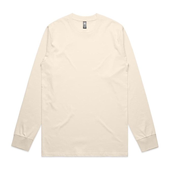 A long-sleeved classic tee in a soft cream colour, featuring a simple design with a branding label.