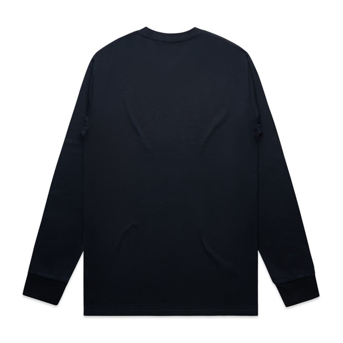 A black long-sleeve T-shirt with a plain back and fitted sleeves, featuring a logo.