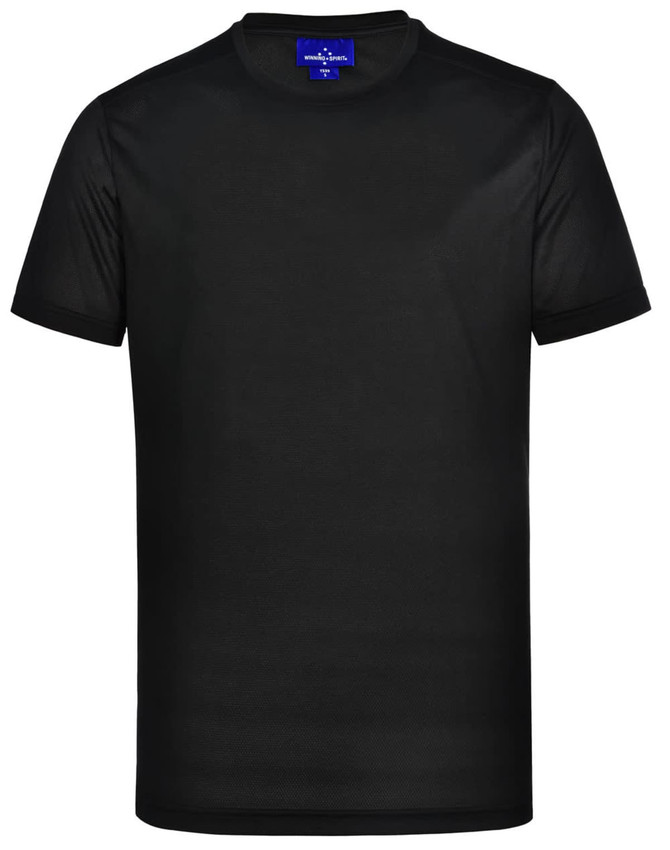 Men's ultra lightweight performance short-sleeve tee in black, featuring a logo on the tag.