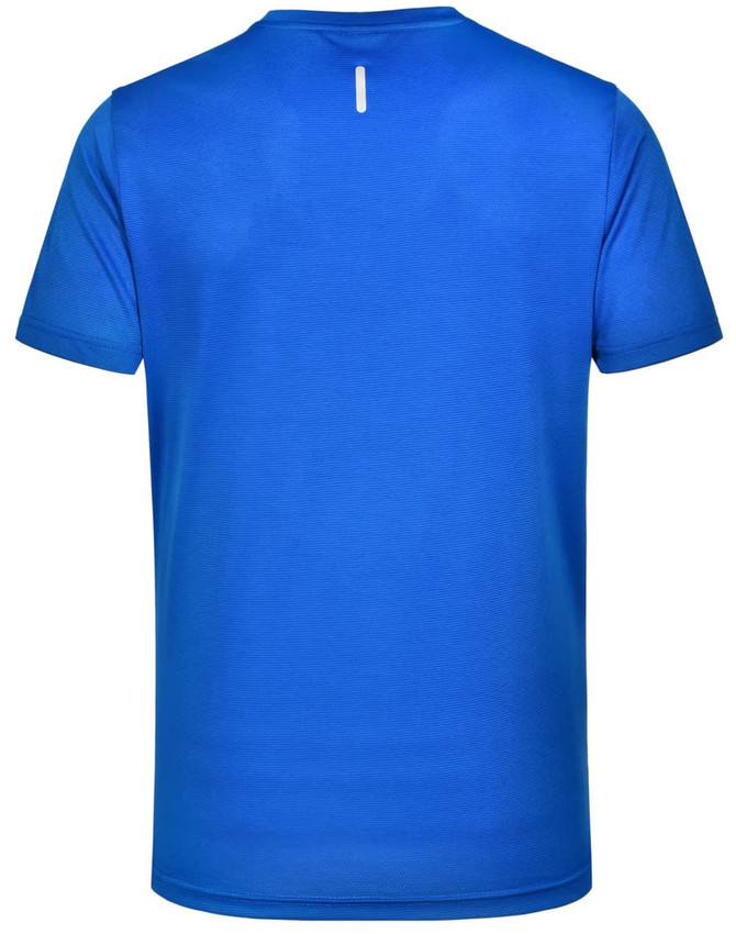 A blue men's ultra lightweight performance short sleeve tee with a simple design and a logo on the back.