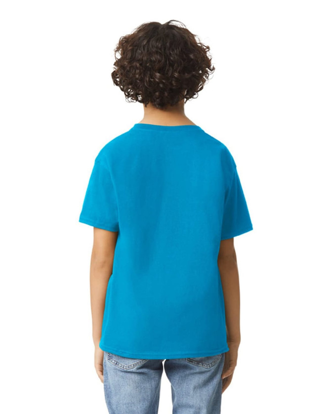 A youth t-shirt in bright blue, featuring a plain back with a round neckline. Suitable for casual wear.