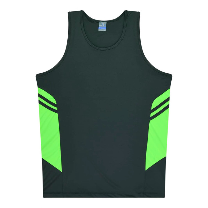 A green singlet featuring neon yellow panels on the sides, with a logo on the front.