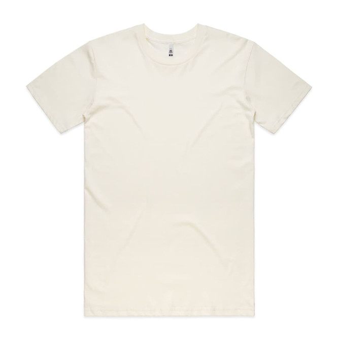 A plain cream t-shirt with short sleeves and a crew neckline, featuring a small logo.