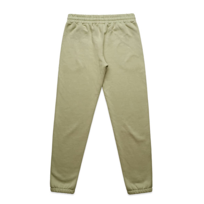 Light green track pants with an elasticised waistband and cuffs, featuring a logo. Suitable for casual wear.