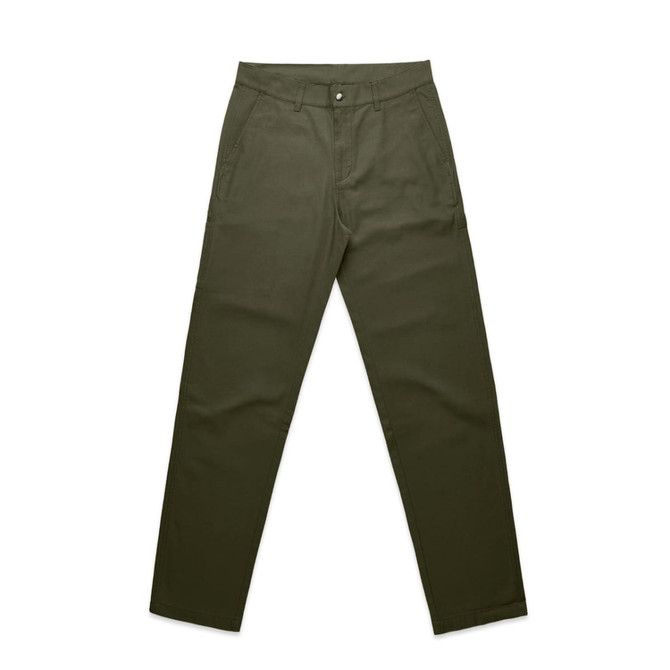 Utility pants in an olive green colour with a classic straight-leg design and pockets. Includes a logo.