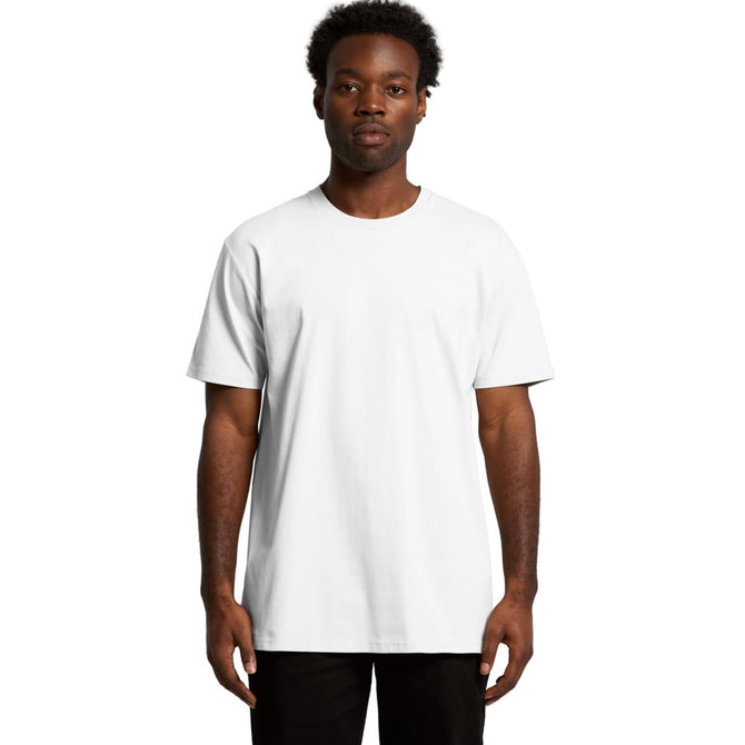 A white T-shirt with short sleeves, featuring a plain design and a logo on the front.