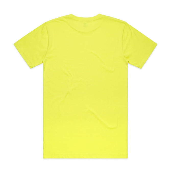 A bright yellow work t-shirt with a plain back design and a logo at the neck.