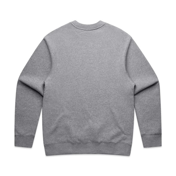 A grey jumper with a crew neck and long sleeves, featuring a plain back design and ribbed cuffs.