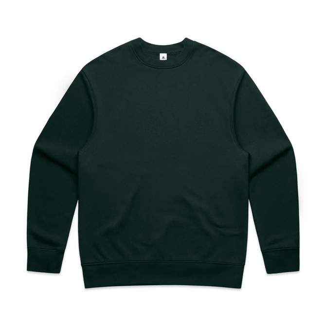 A dark green jumper with a crew neck and long sleeves, featuring a plain design and a logo.