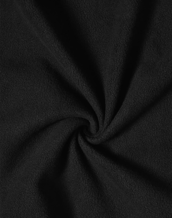 A black softshell fabric with a textured, fleece-like finish, featuring a swirling pattern.