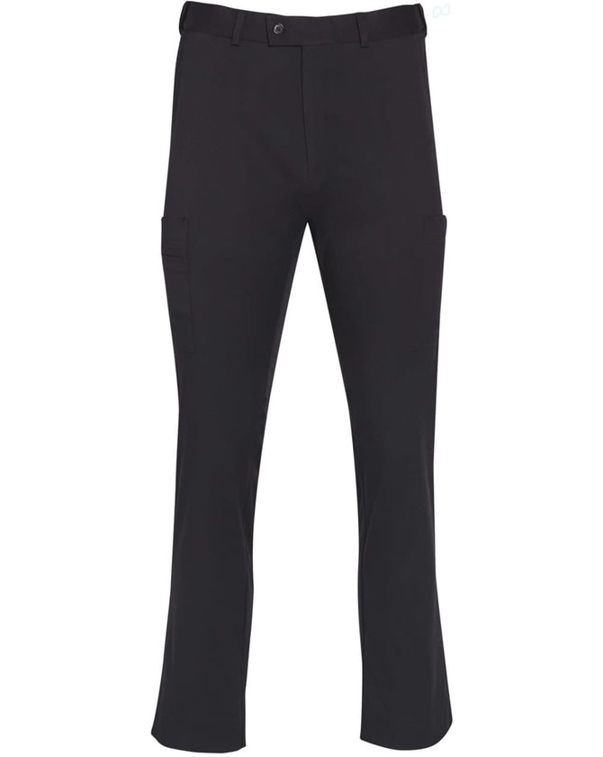 Men's utility cargo pants in black featuring side pockets and a simple design. Includes a logo on the waistband.