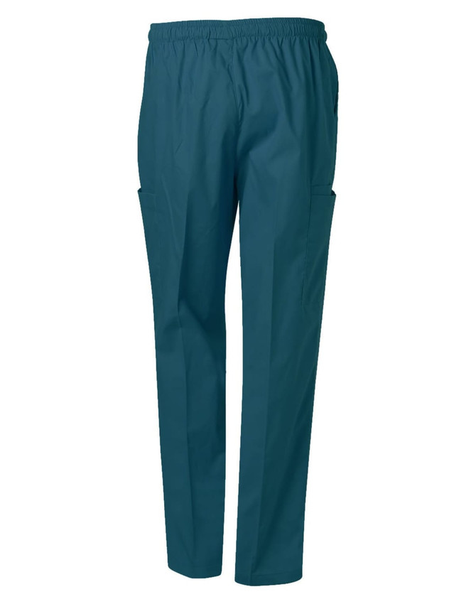 Unisex scrub pants in a teal colour, featuring an elastic waistband and side pockets.