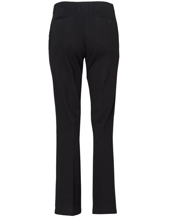 Black women's chino pants featuring a fitted design and two back pockets. The pants have a sleek, tailored look.