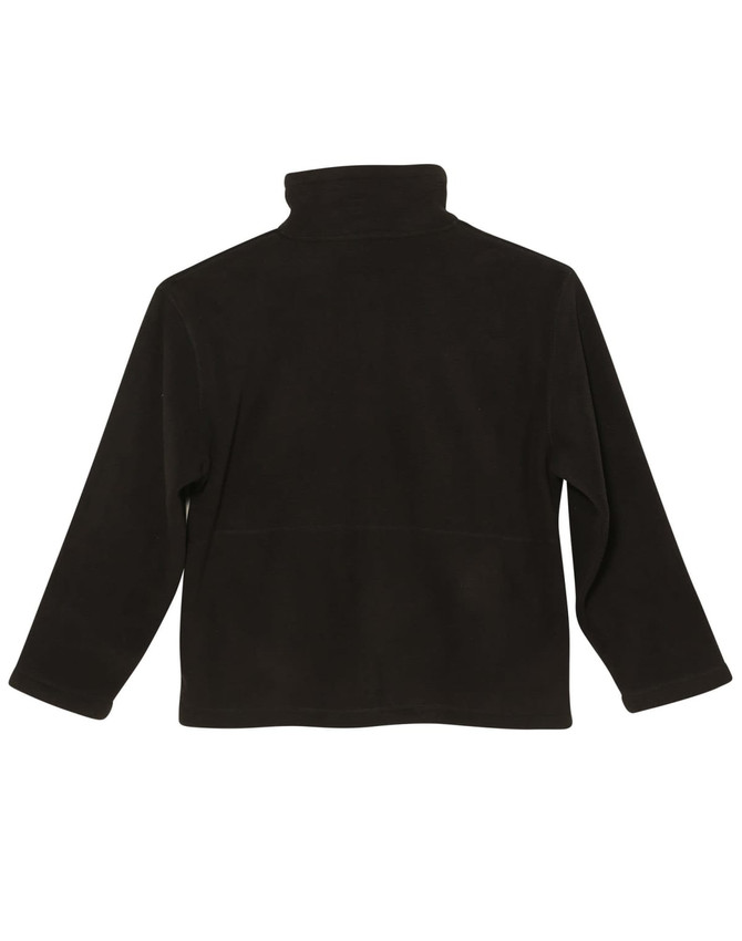 A black polar fleece jacket featuring a high collar and long sleeves, with a simple design and no visible branding.