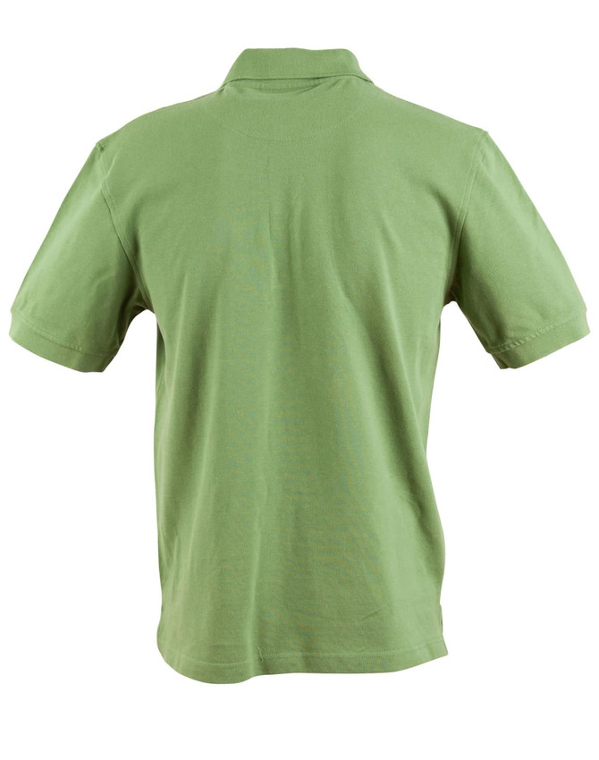 A green Men's Longbeach Polo shirt with a classic collar and short sleeves, featuring an iconic logo.