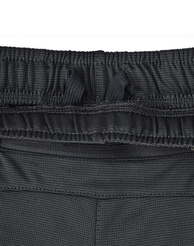 A pair of black bamboo charcoal sports shorts featuring a textured waistband with drawstring loops.