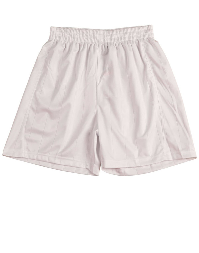 Light grey sports shorts with an elastic waistband, featuring a simple design and pinstripe pattern.