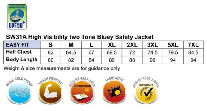 A two-tone blue safety jacket featuring 3M reflective tapes, designed for high visibility and workwear use.