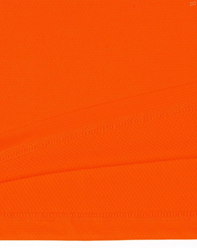 An orange bamboo charcoal vented short-sleeve polo shirt with a textured fabric. It features a logo.