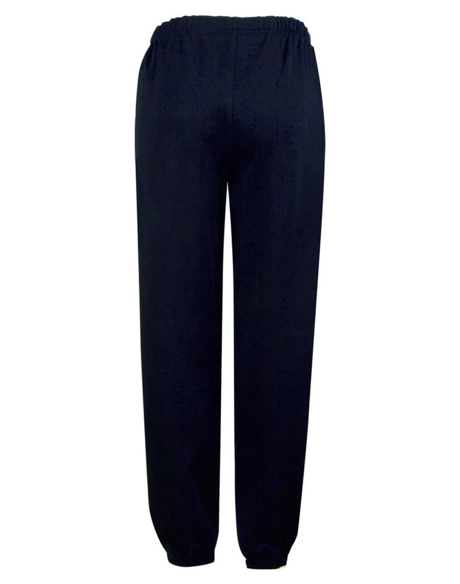 Fleecy track pants in navy blue with an elastic waistband and a relaxed fit. Features a logo.