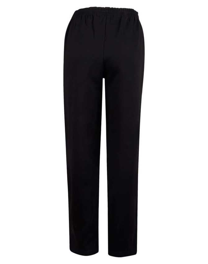 Black fleecy track pants with an elasticated waistband, featuring a simple and comfortable design.