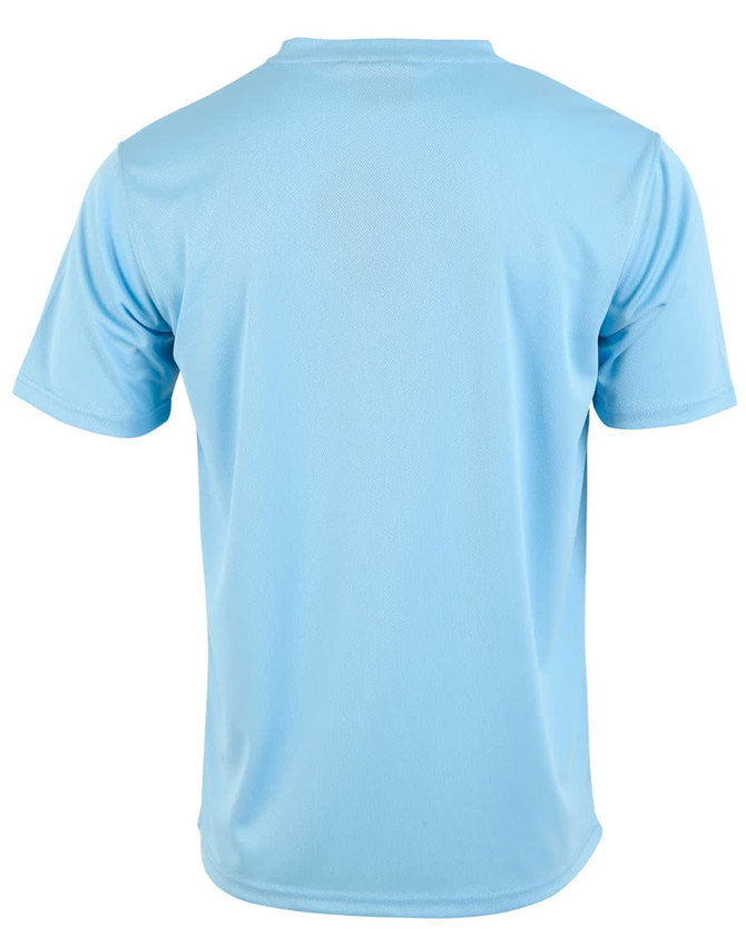 A light blue men's short sleeve tee made from Cooldry fabric, featuring a simple design and a logo.