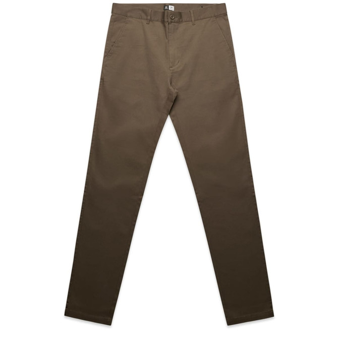 Standard pants in a muted olive green colour, featuring a straight leg design and basic pockets.